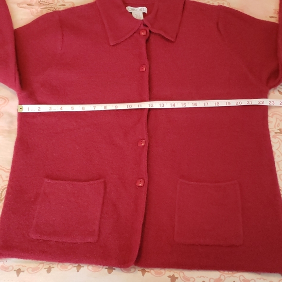 Red Wool Sweater. Wool Cardigan. Red Buttons Warm - Picture 5 of 8